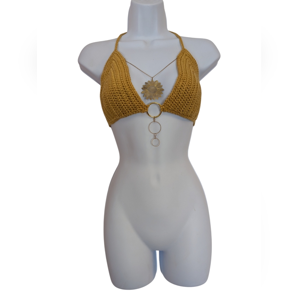 Mustard crochet bikini style top